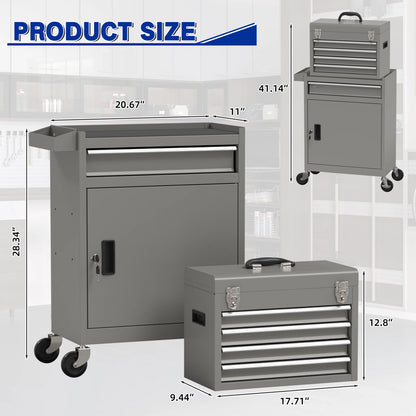 Tool Cabinet with Universal Lockable Wheels with Detachable Top Box for Workshop