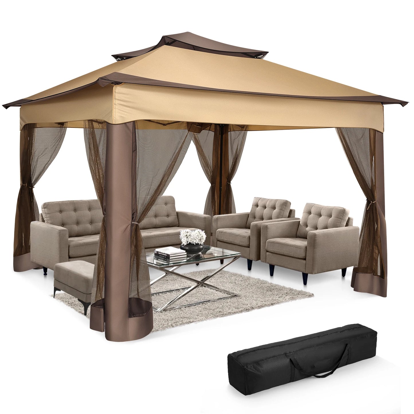 11x11ft Pop Up Pavilion with Mosquito Netting Outdoor Canopy Tent with Carry Bag