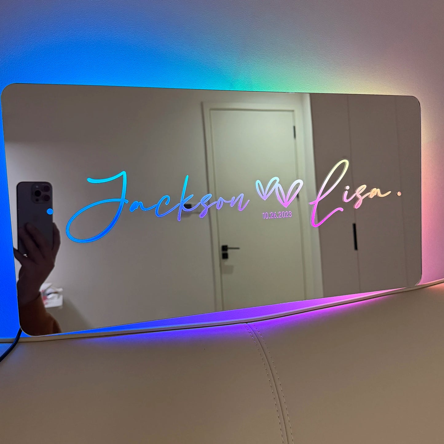 Custom Couple Name LED Mirror Light - Personalized Neon Nightlight
