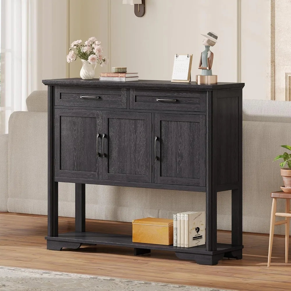 47.2 Inches Farmhouse Buffet Cabinet w/2 Drawers and 3 Doors, Open Storage Shelf, Adjustable Shelves
