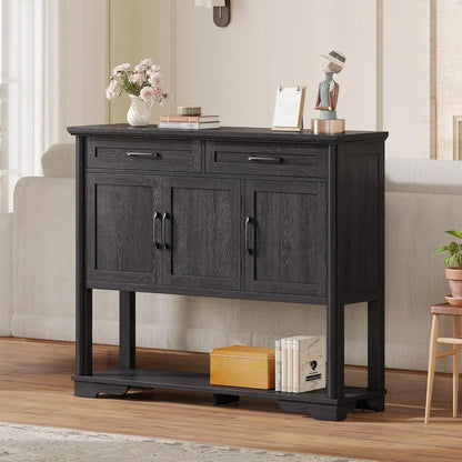 47.2 Inches Farmhouse Buffet Cabinet w/2 Drawers and 3 Doors, Open Storage Shelf, Adjustable Shelves