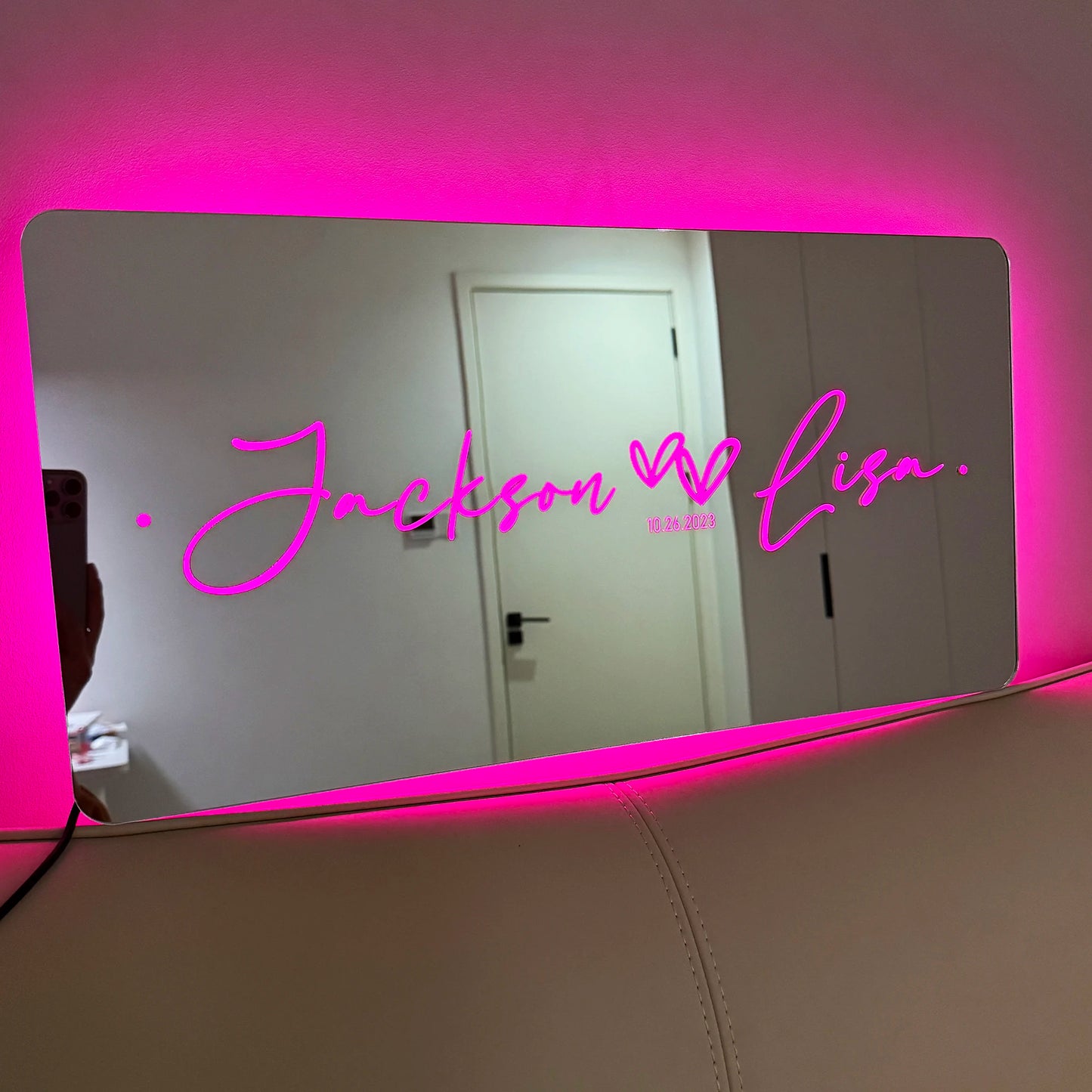 Custom Couple Name LED Mirror Light - Personalized Neon Nightlight
