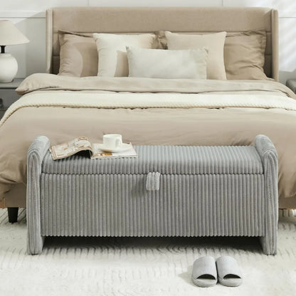 44'' Corduroy Storage Ottoman Bench, Upholstered End of Bed Storage Bench
