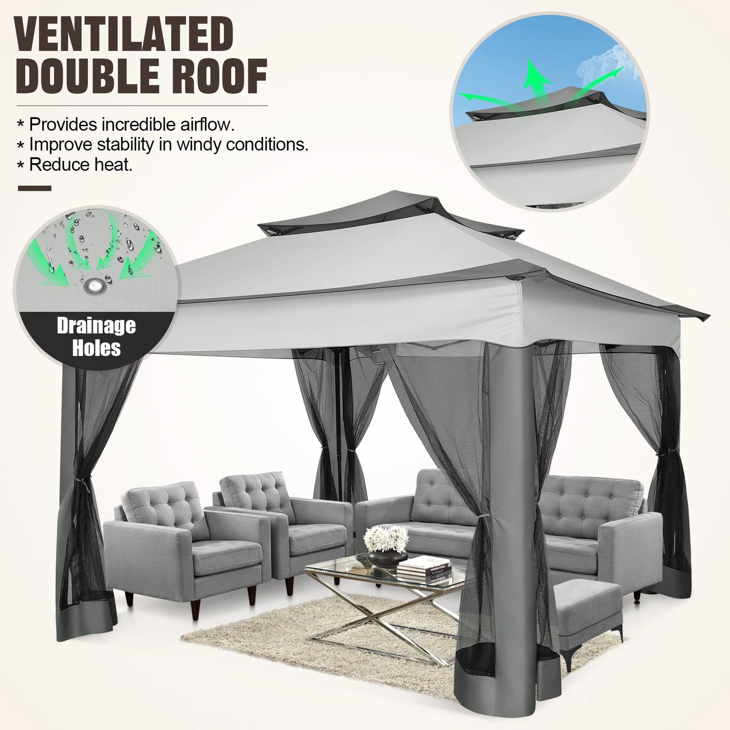 11x11ft Pop Up Pavilion with Mosquito Netting Outdoor Canopy Tent with Carry Bag