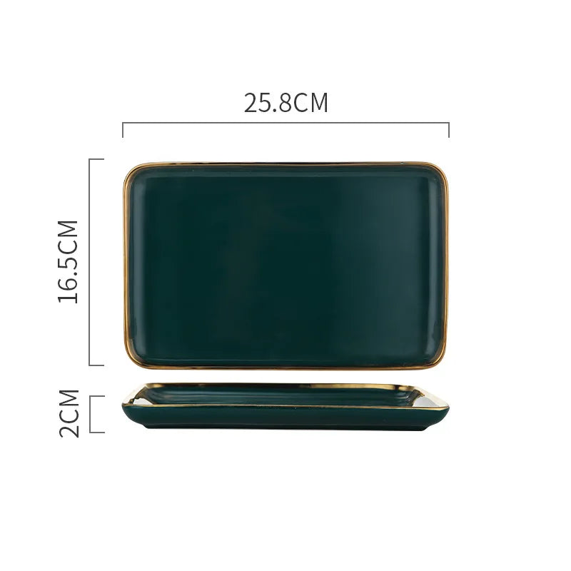 Tableware Green Ceramic gold Dinner Set
