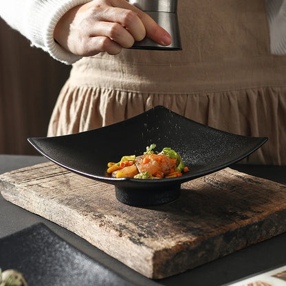 Matte Dinner Plates, Square Dishes, Black Ceramic Plate