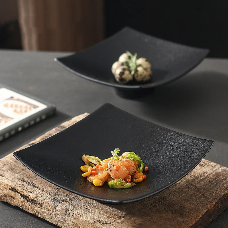 Matte Dinner Plates, Square Dishes, Black Ceramic Plate