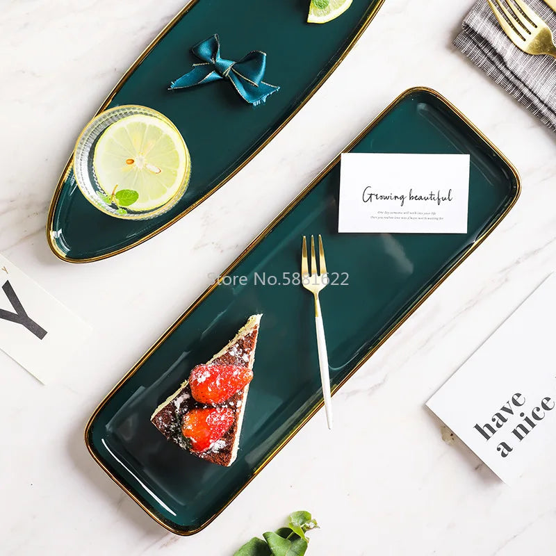 Tableware Green Ceramic gold Dinner Set