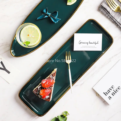 Tableware Green Ceramic gold Dinner Set