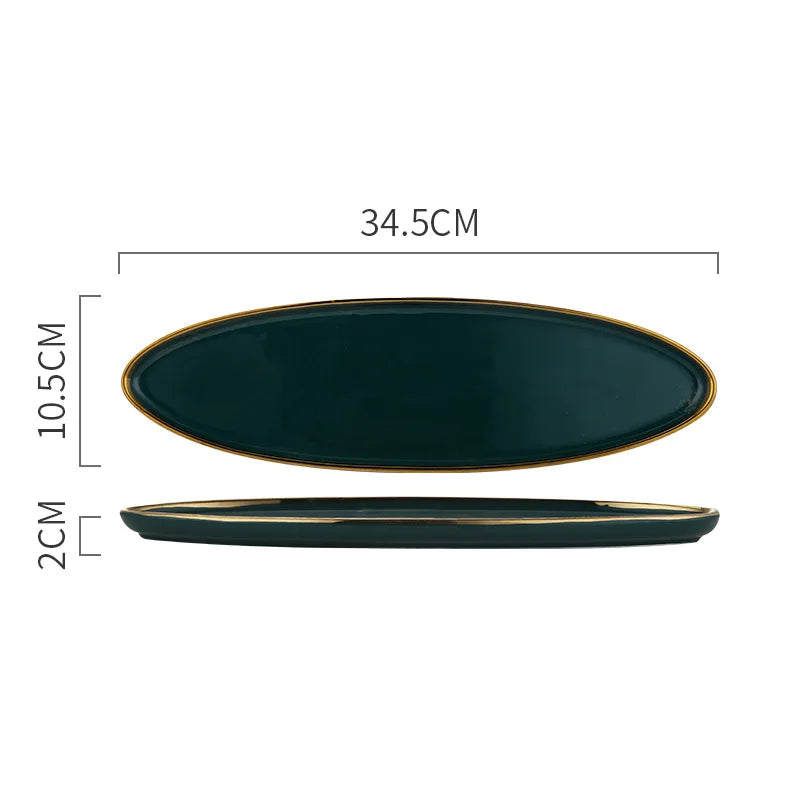 Tableware Green Ceramic gold Dinner Set