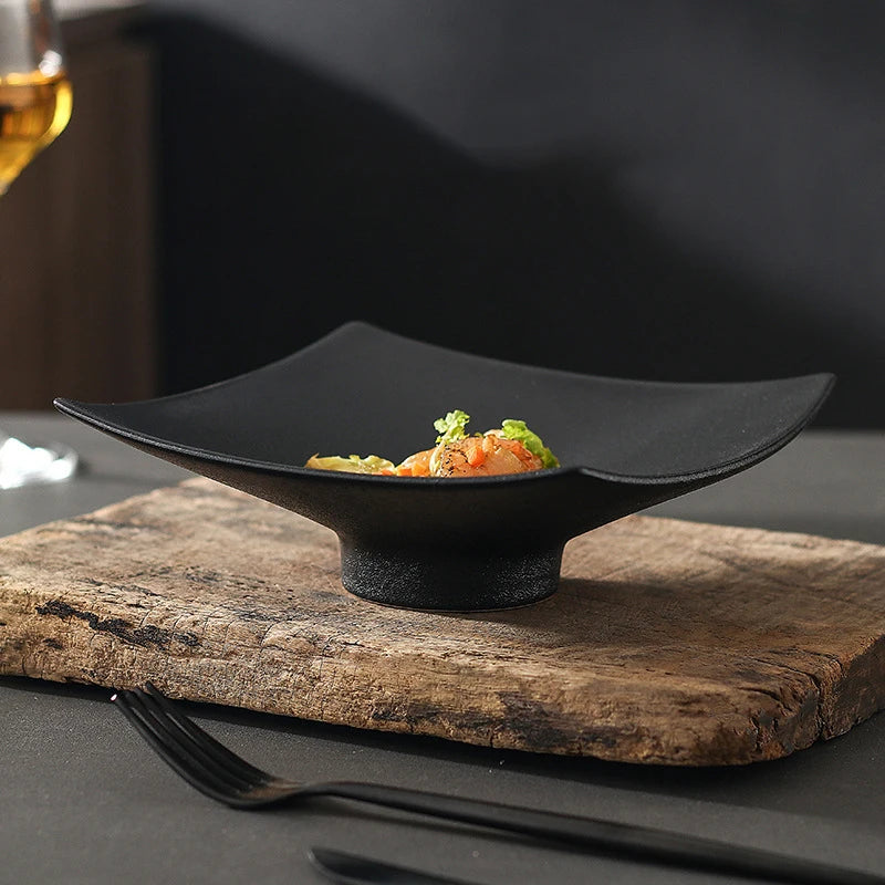 Matte Dinner Plates, Square Dishes, Black Ceramic Plate