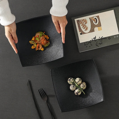 Matte Dinner Plates, Square Dishes, Black Ceramic Plate