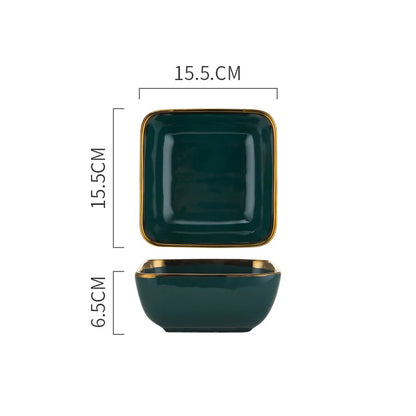 Tableware Green Ceramic gold Dinner Set