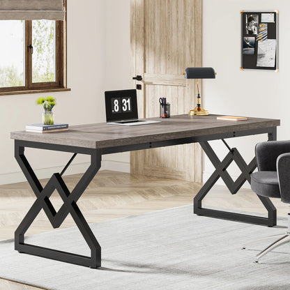 Large Industrial Executive Desk with Extra Thickened Tabletop & Metal Frame, Heavy-Duty Home Office Desk
