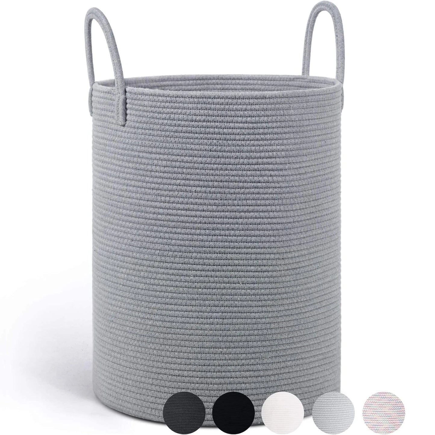 Large Storage Basket Tall Woven Laundry Hamper with Handles Foldable Cotton Rope