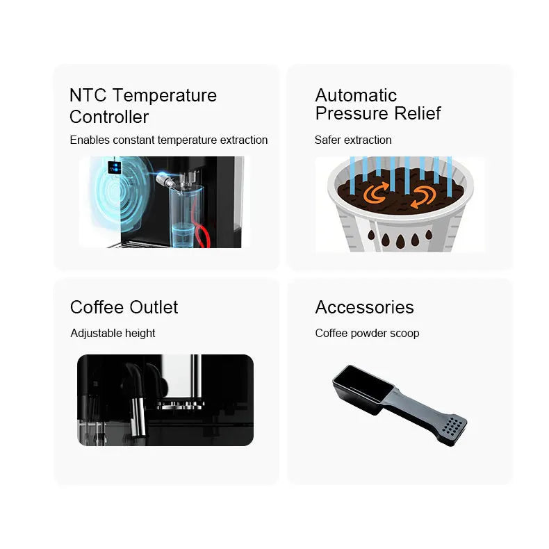 Fully Automatic ESPRESSO MAKER with Hemiblock Heating System with Grinder Milk Tank Cleaning Integrated