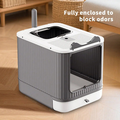 Foldable Cat Litter Box, Fully Enclosed Litter Box with Lid, Covered Enclosure with Scoop, Odor Control, Easy to Clean