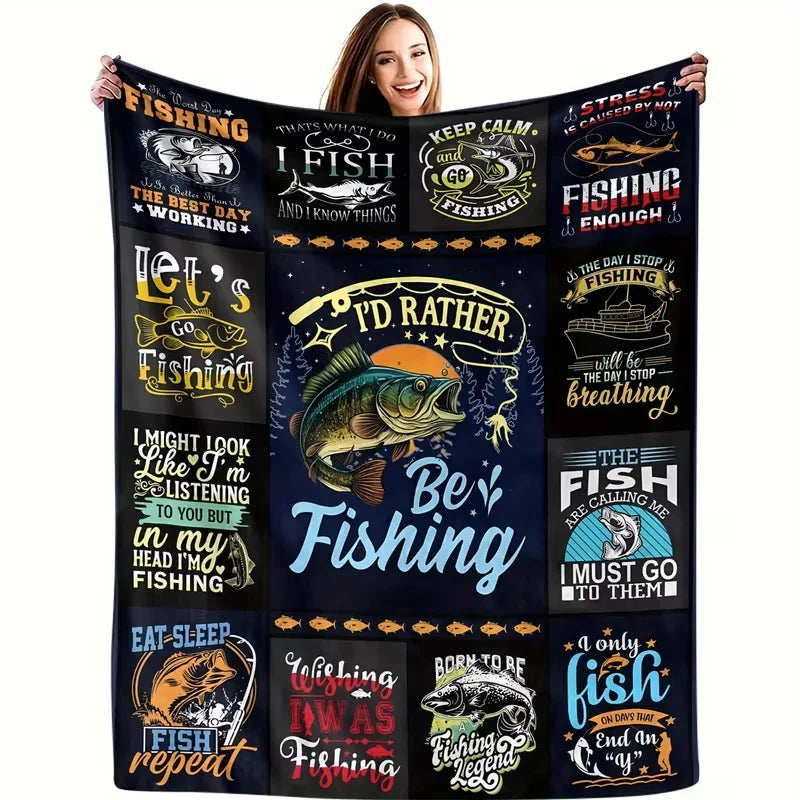 Fishing on The Lake Flannel Blanket