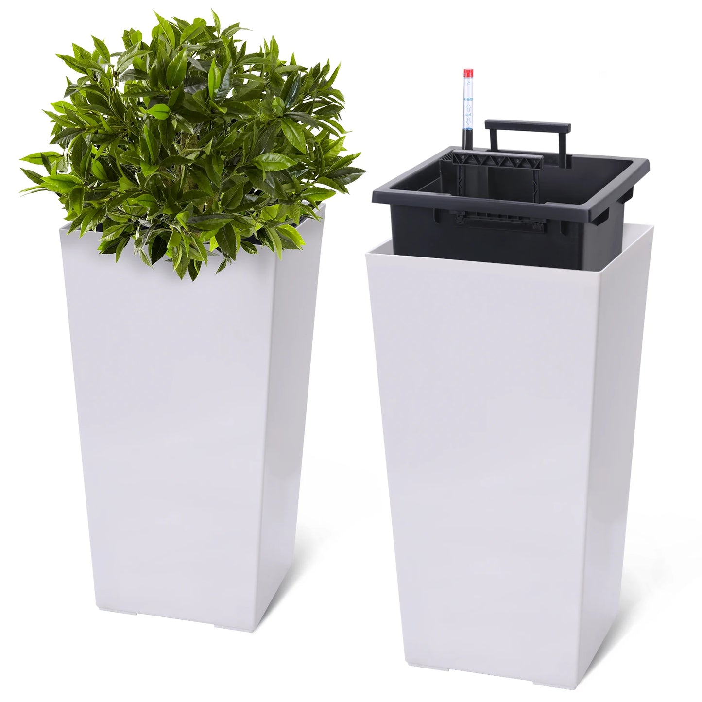 2pcs Planters Outdoor an Indoor High Planter Pots with Drainage Holes Auto Watering