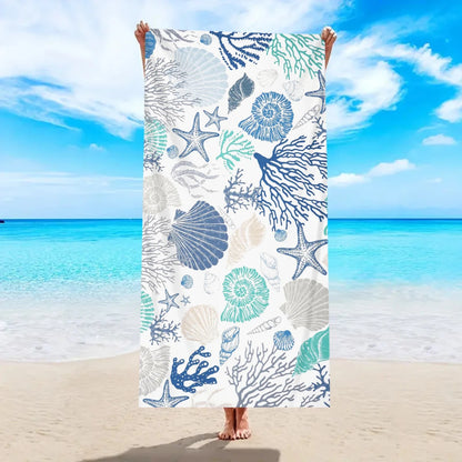 1pc ocean element beach towel, shell starfish printed large beach towel