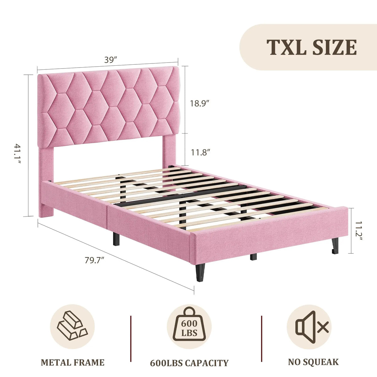 Twin XL Bed Frame Upholstered Platform Adjustable Headboard Quiet Heavy Duty No Box Spring Required