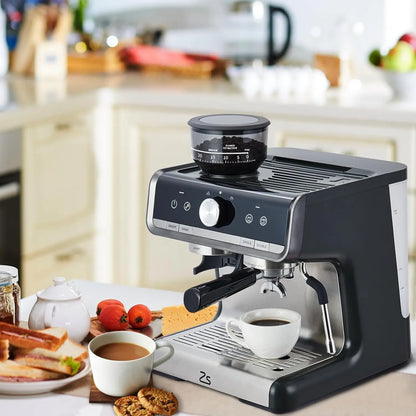 Espresso Machine with Grinder, Professional with Milk Steam 20 Bar Barista Cappuccino Machine