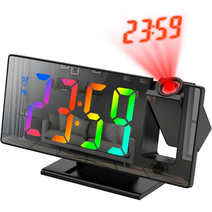 Arm Projection Alarm Clock Time Temperature USB Plug-in Digital Alarm Clock Snooze Table Clock 12/24H Projector LED Clock