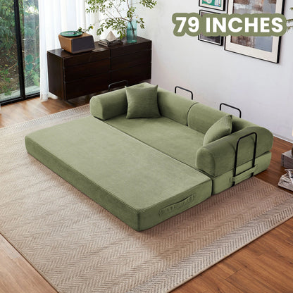 Couch Foldable Convertible Futon Sleeper Sofa Bed Floor Lounge with L-Shaped Armrests