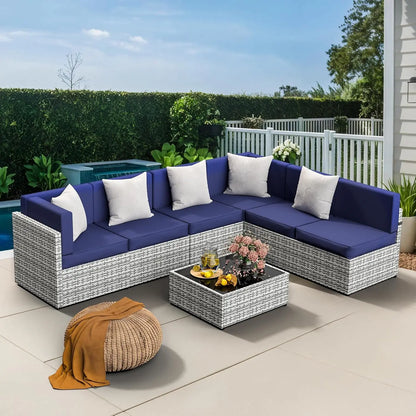 7 Piece Outdoor Sectional Sofa Set, All-Weather Patio Furniture with Washable Cushions.