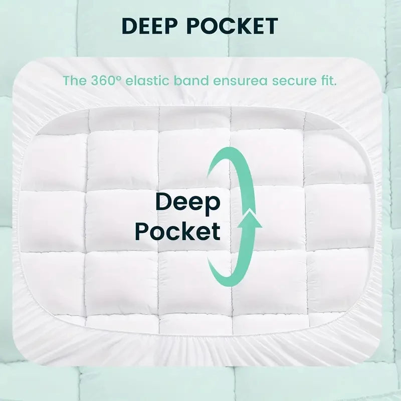 Thick Mattress Topper 1000Gsm Cooling Noiseless Breathable Fitted 8-21 Deep Pocket Machine Washable