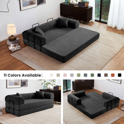 Couch Foldable Convertible Futon Sleeper Sofa Bed Floor Lounge with L-Shaped Armrests