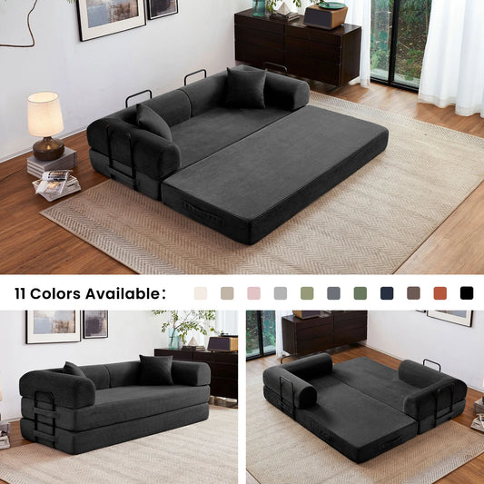 Couch Foldable Convertible Futon Sleeper Sofa Bed Floor Lounge with L-Shaped Armrests