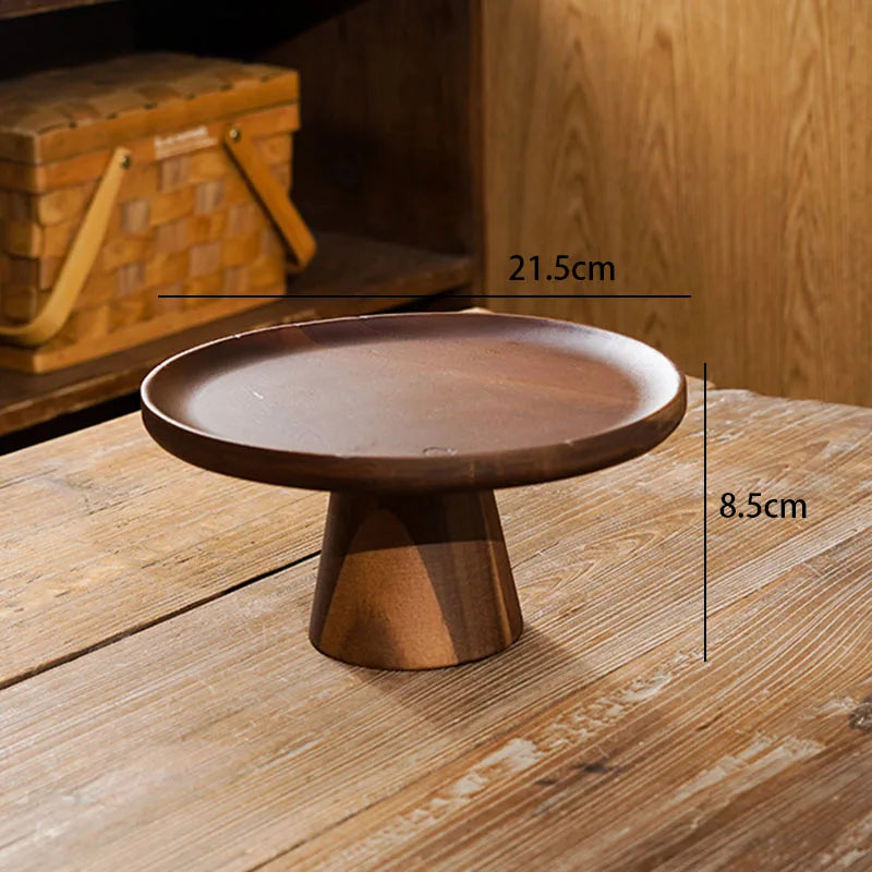 Acacia Wood Pedestal Cake Stand Dessert Display Platter