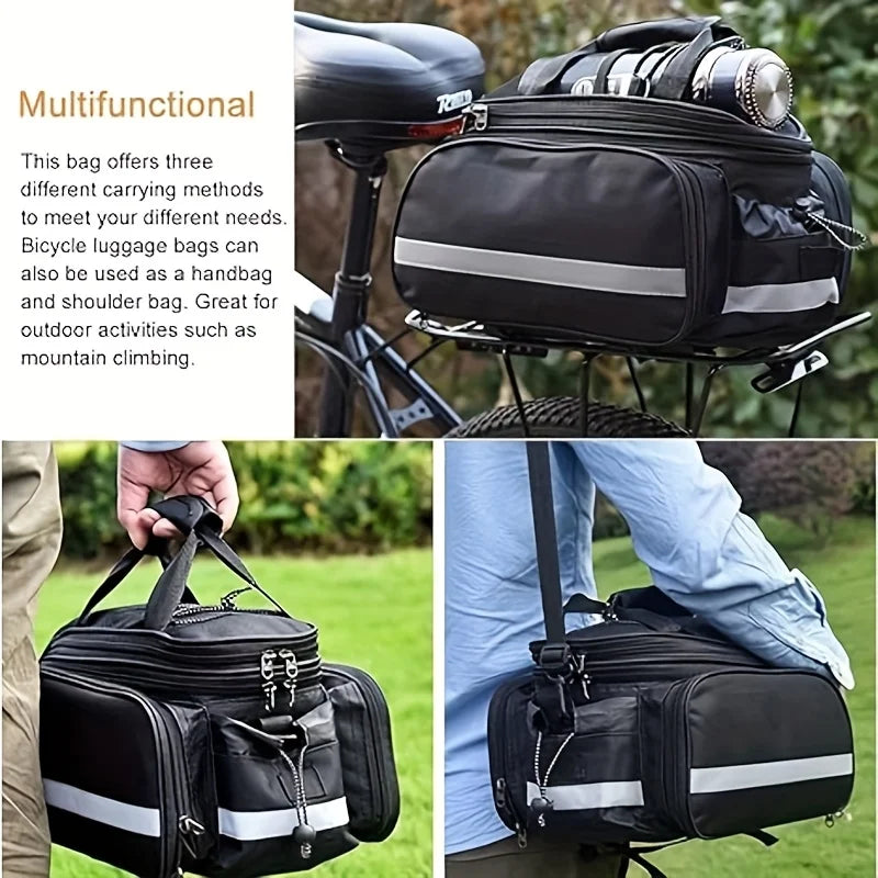 Bicycle Bag Mountain Bike Bicycle Rack Bag Trunk Riding Multi-Functional Large-Capacity Travel Bag Handbag Expandable Trunk