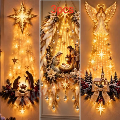 Christmas Lighted Nativity Wall Ornament LED Glowing Hanging Decoration