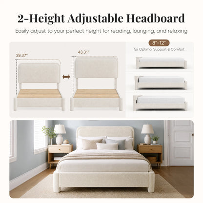 Adjustable Teddy Fleece Headboard No Box Spring Required Wooden Slats Support Easy Assembly Noise Free