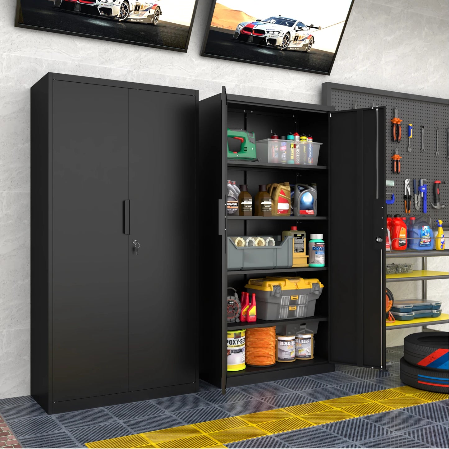 Metal Cabinet for Garage Storage Organization Industrial Utility Cabinet with Adjustable Shelves