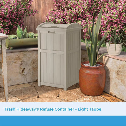 30-Gallon Outdoor Trash Can with Lid, Weather-Resistant Resin, Wicker-Style Design for Patio