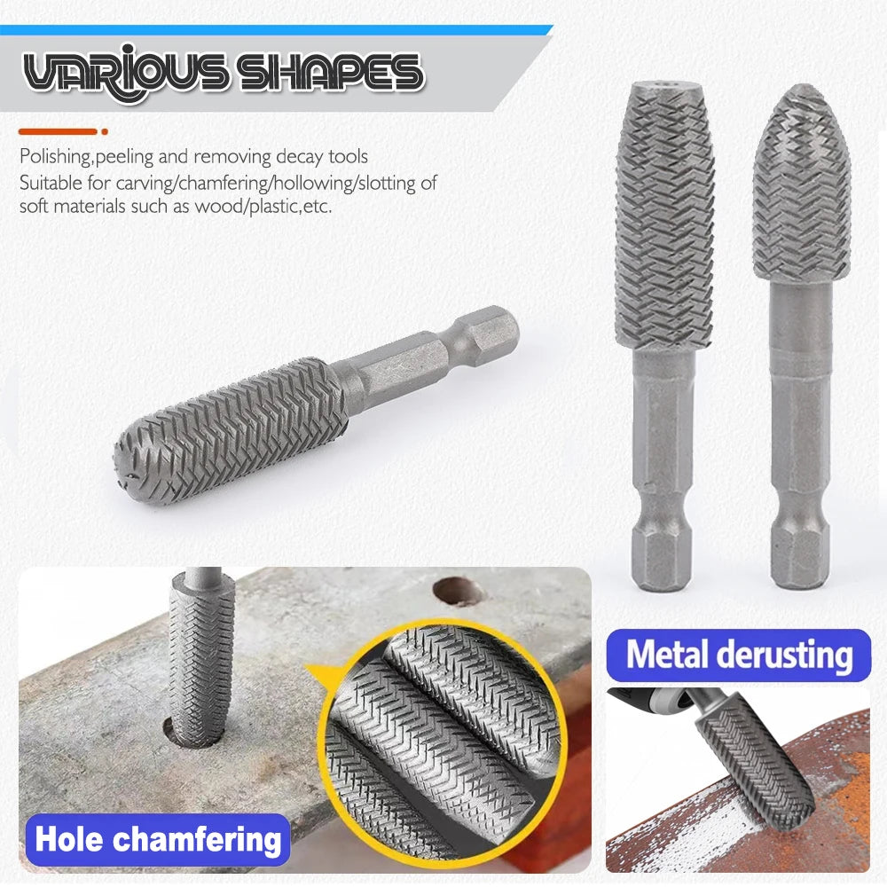 5pcs Hex Shank Rotary Steel File Set for Drilling, Grinding, Sanding & Engraving