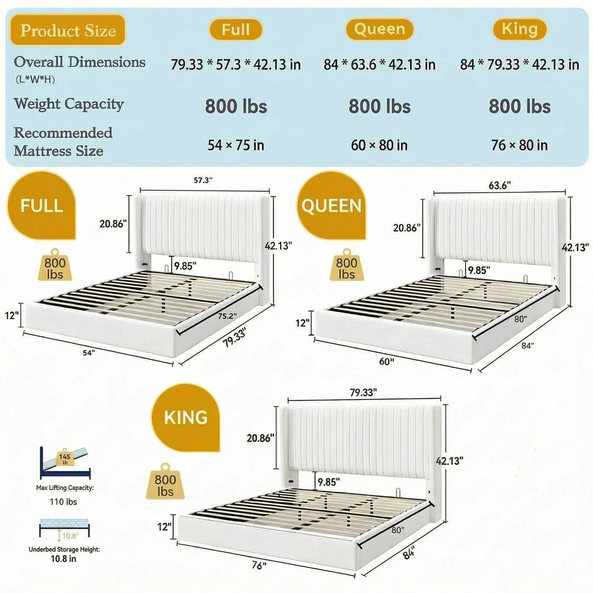 HOOMIC Full/Queen/King Lift Up Storage Bed Frame, Hydraulic Support System, Upholstered Platform Bed Frame,