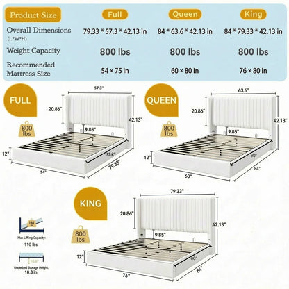 HOOMIC Full/Queen/King Lift Up Storage Bed Frame, Hydraulic Support System, Upholstered Platform Bed Frame,
