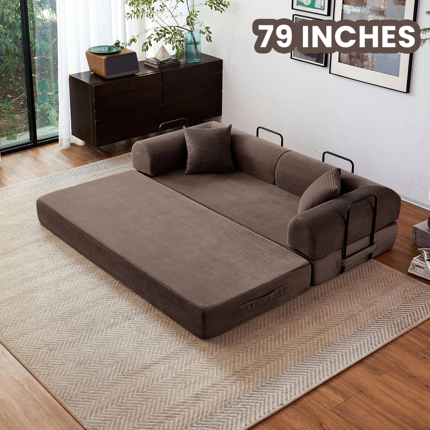 Couch Foldable Convertible Futon Sleeper Sofa Bed Floor Lounge with L-Shaped Armrests