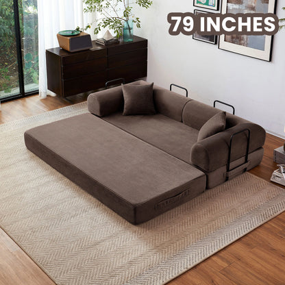 Couch Foldable Convertible Futon Sleeper Sofa Bed Floor Lounge with L-Shaped Armrests