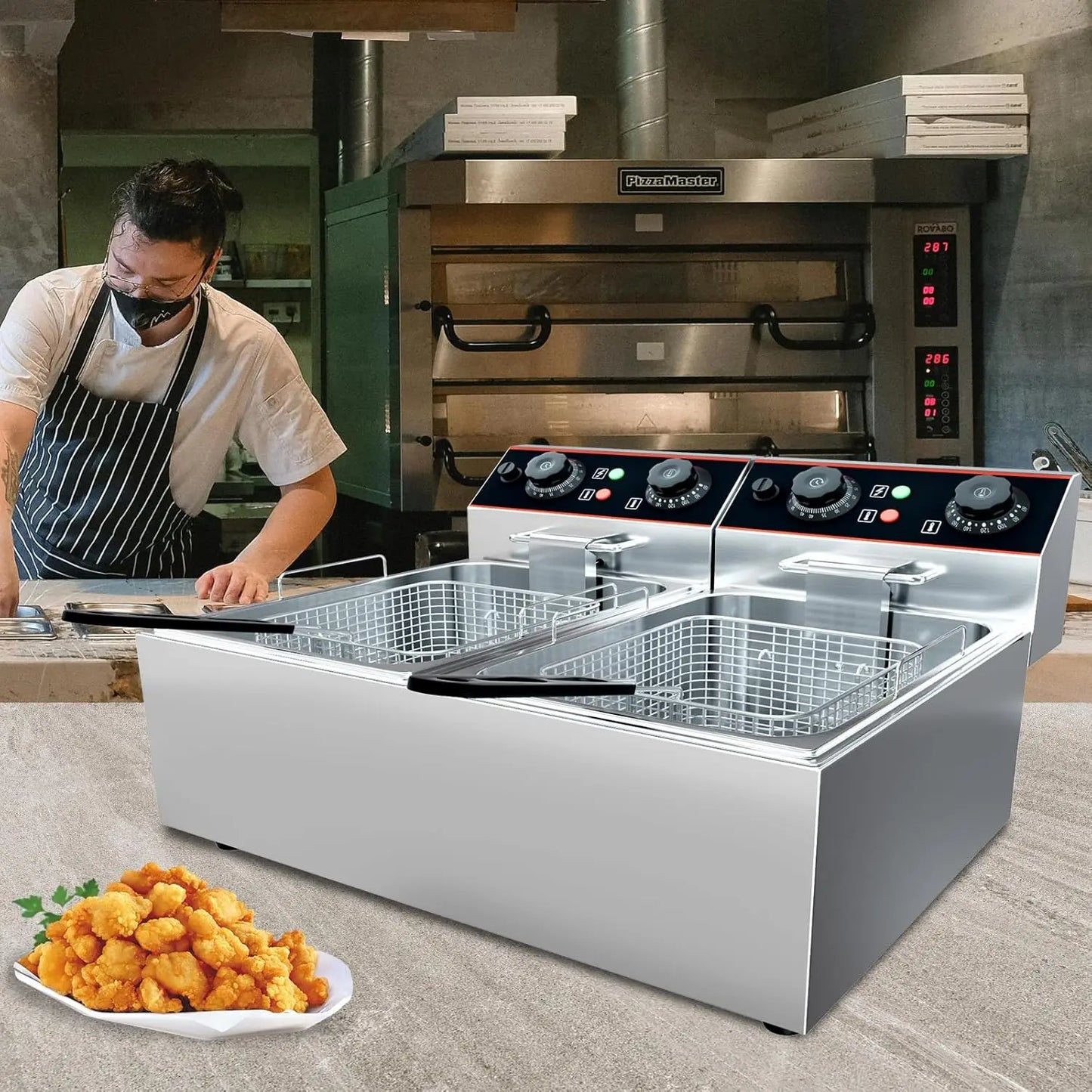 Commercial Electric Deep Fryer with Baskets Stainless Steel Adjustable Temperature Deep Fryer