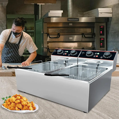 Commercial Electric Deep Fryer with Baskets Stainless Steel Adjustable Temperature Deep Fryer