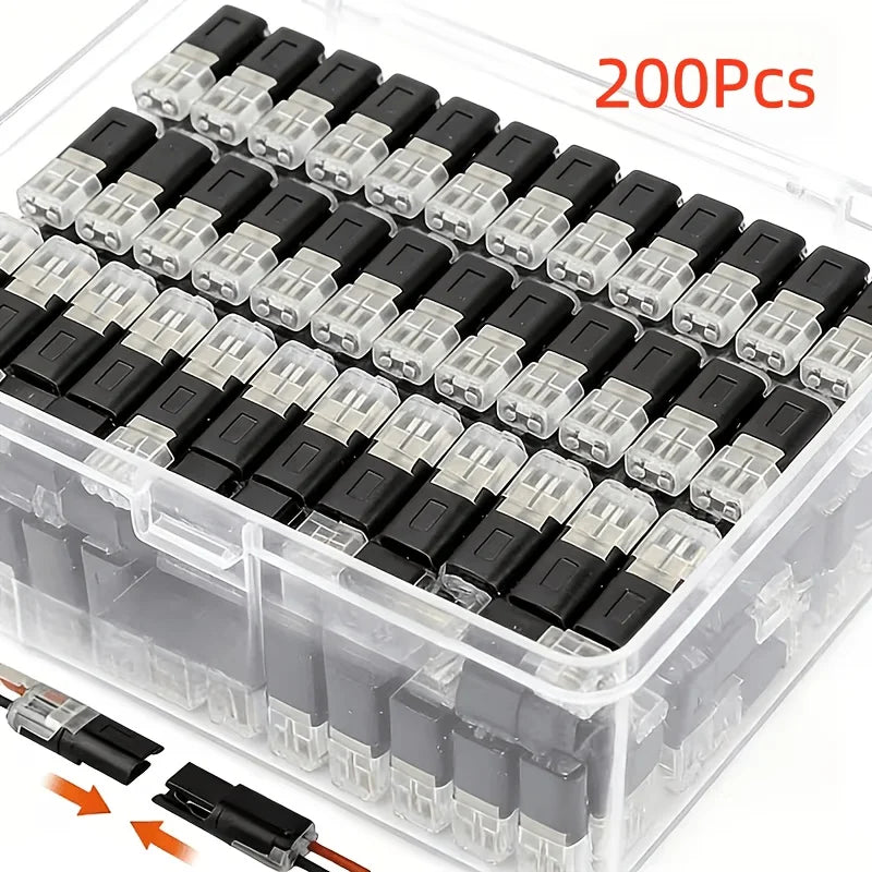 200pcs 2-Pin 2-Way Plug-in LED Wire Connectors Quick-Connect Low-Voltage Wire