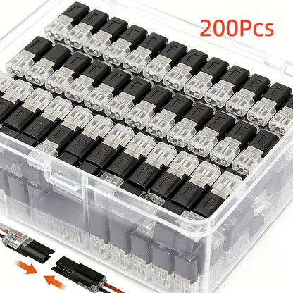 200pcs 2-Pin 2-Way Plug-in LED Wire Connectors Quick-Connect Low-Voltage Wire