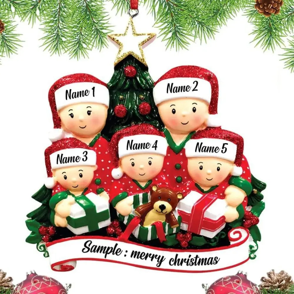 2D Christmas Family Ornament DIY Cute Snowman Flat Pendant Hand Painted Five-pointed Star Christmas Tree Hanging Ornament