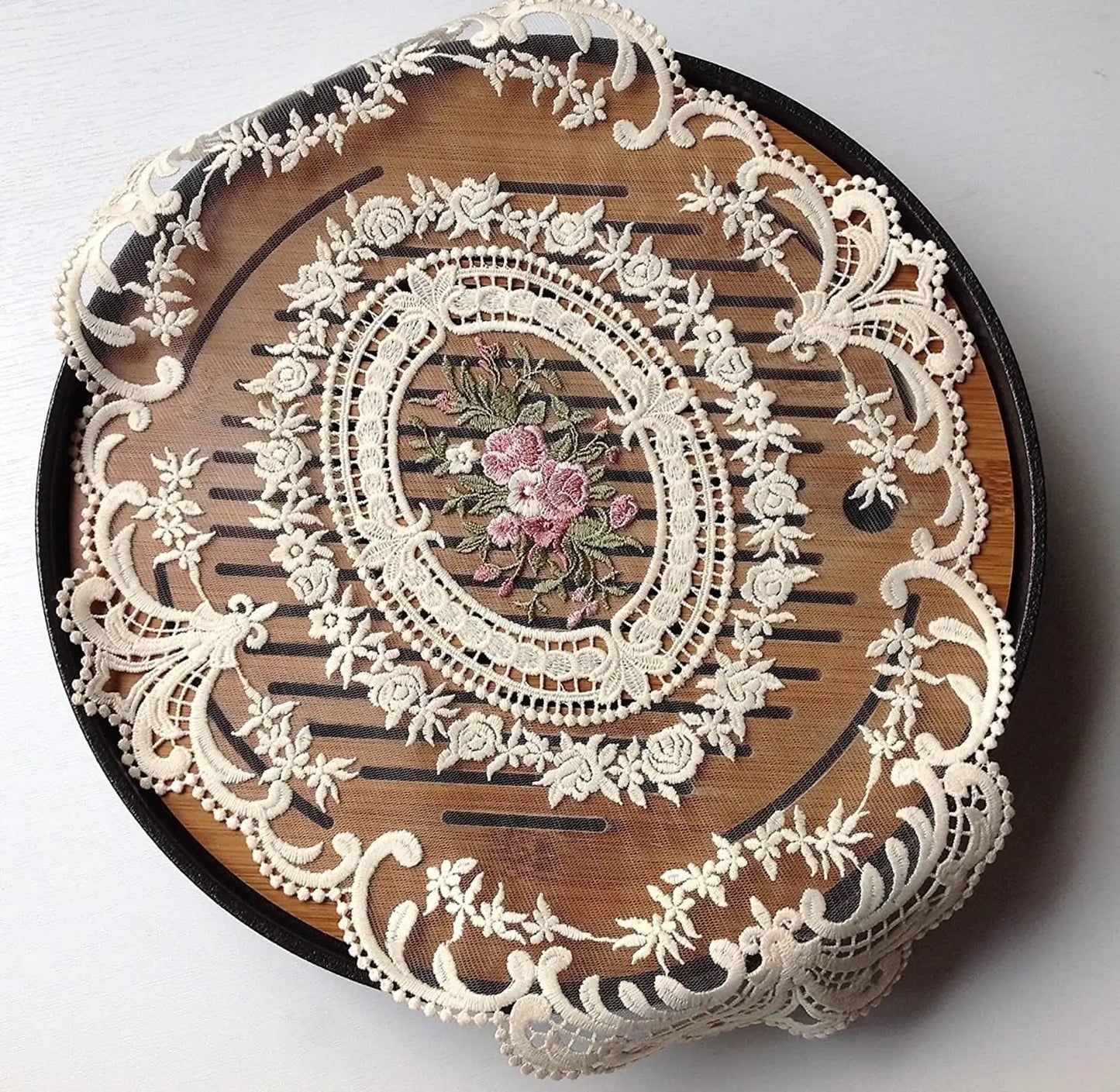 Large Beige Retro Lace Placemats, French Crochet Doilies, Handmade Embroidered