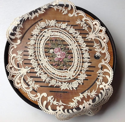 Large Beige Retro Lace Placemats, French Crochet Doilies, Handmade Embroidered